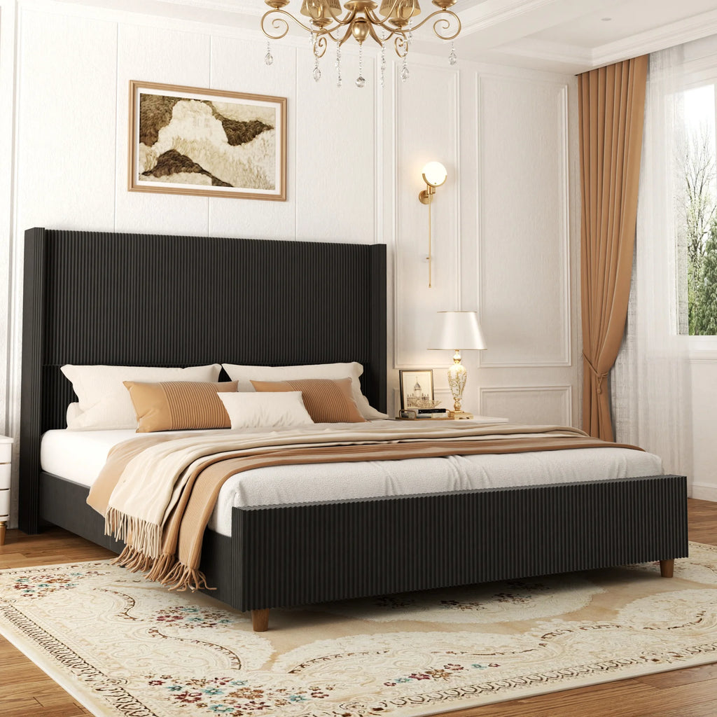 Tall Wingback Upholstered Bed
