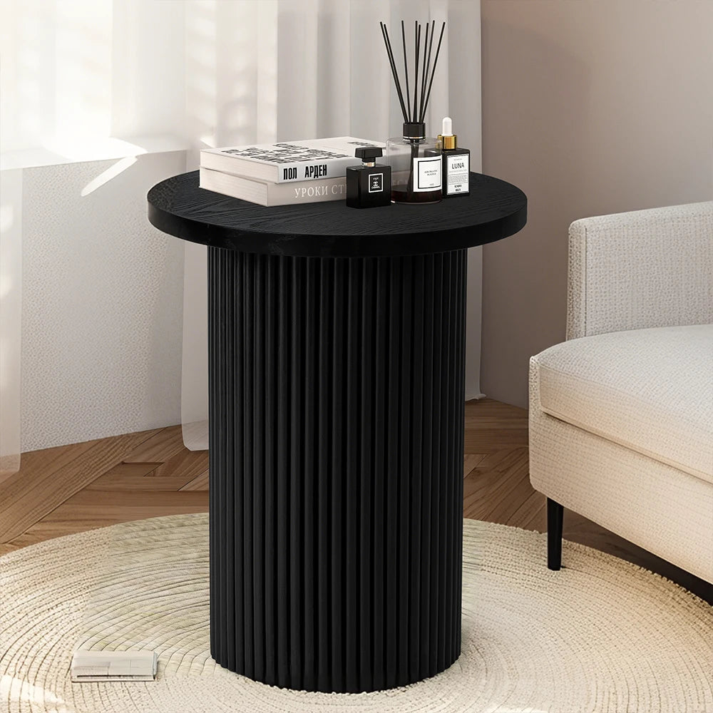 Black 22" Tall Pedestal Round End Table Handcrafted Wood Coffee Table
