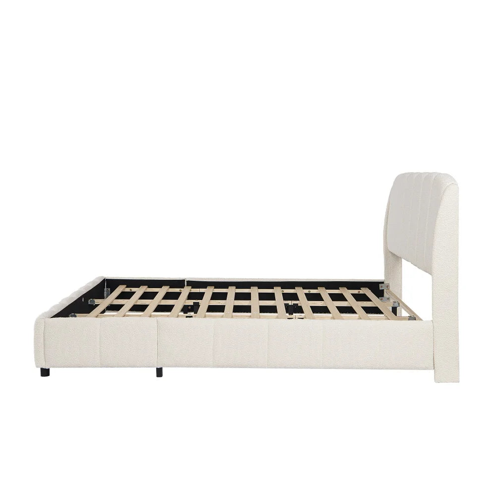 Channel-Tufted Bouclé Bed