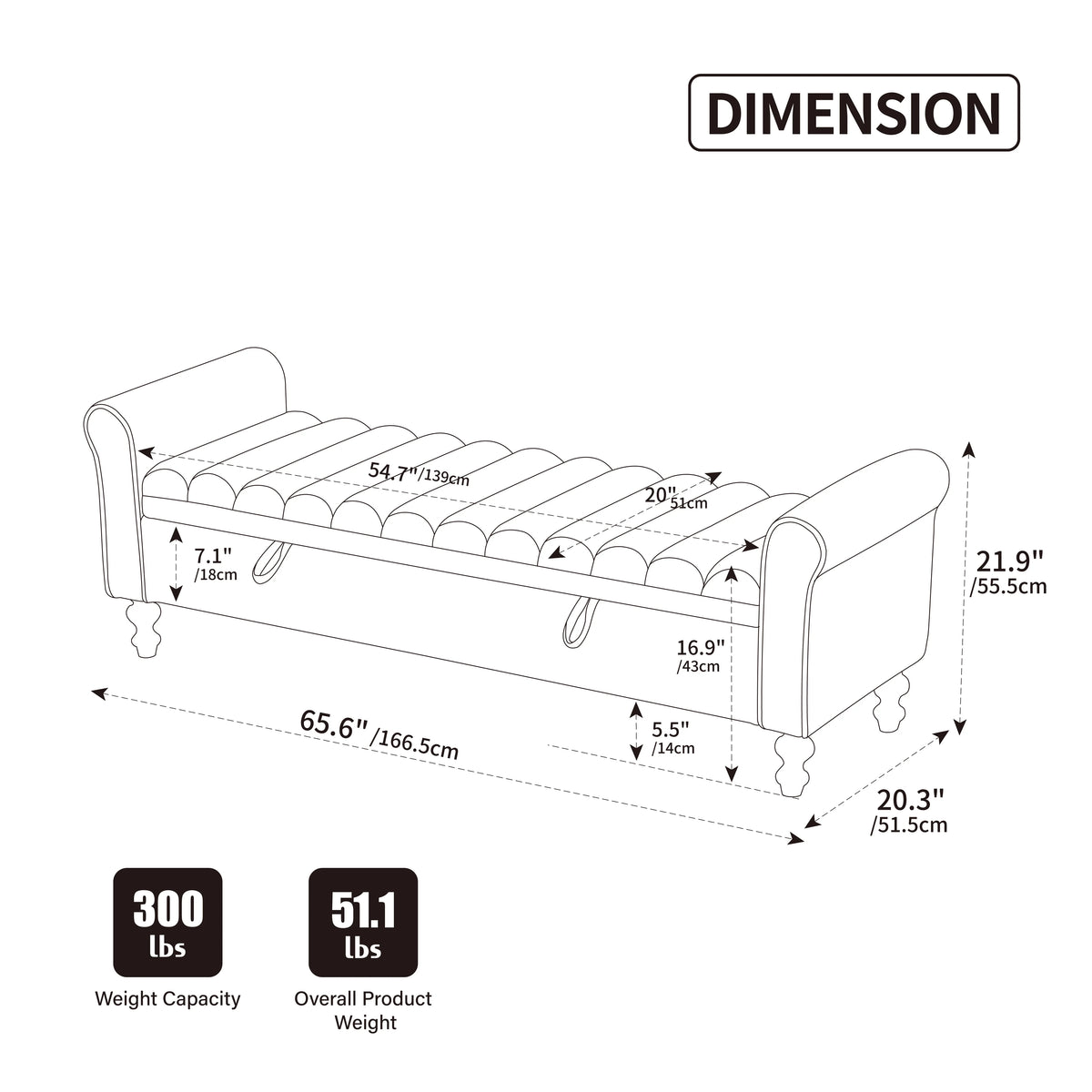 Elvarenae Estelle Rolled-Arm Storage Bench