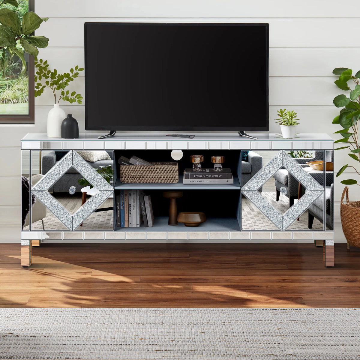 Mirrored Diamond TV Console