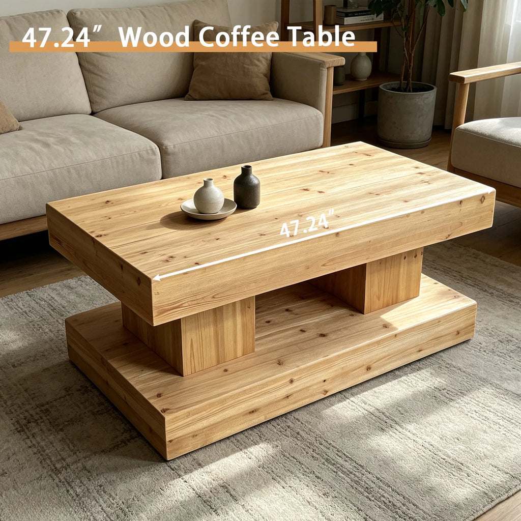 47.24 InchNatural Solid Wood Coffee Table elevate your living room with crafted from premium natural wood with visible grain and