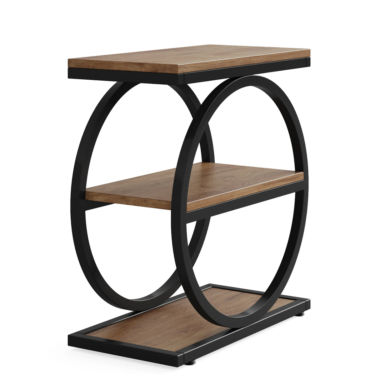 Tribesigns Side End Table with 3 Storage Shelves, Industrial Sofa Table with Round Metal Frame for Living Room
