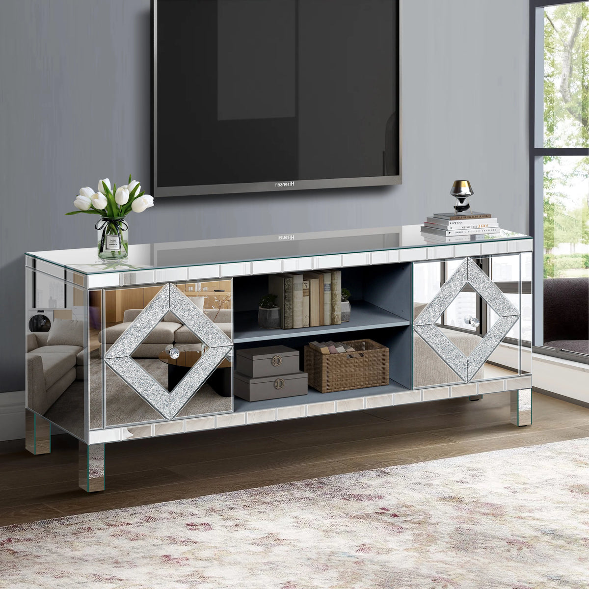 Mirrored Diamond TV Console