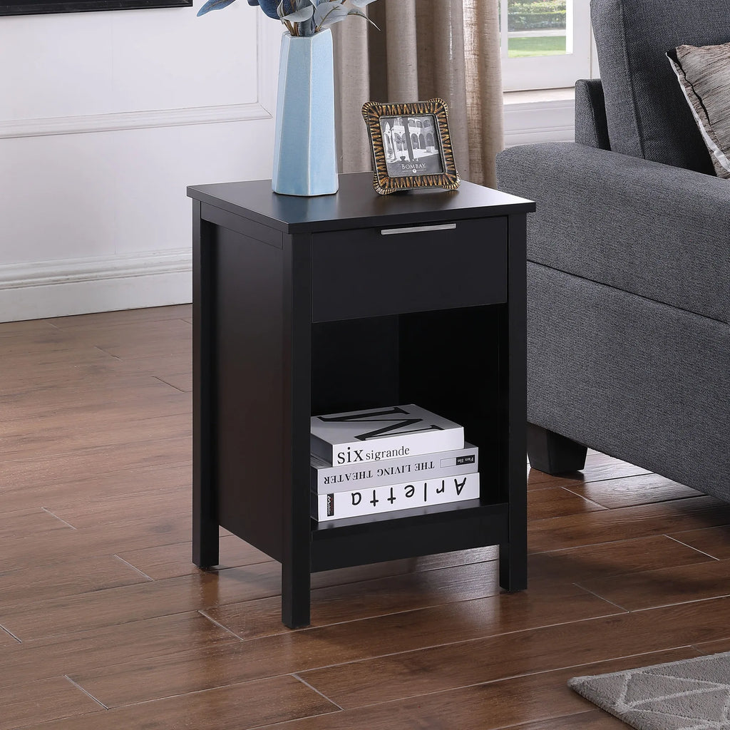 Nightstand with Drawer,3-Tier End Side Table with Storage Drawer and Shelf,Modern Bedside Night Stand for Bedroom, Living Room-R