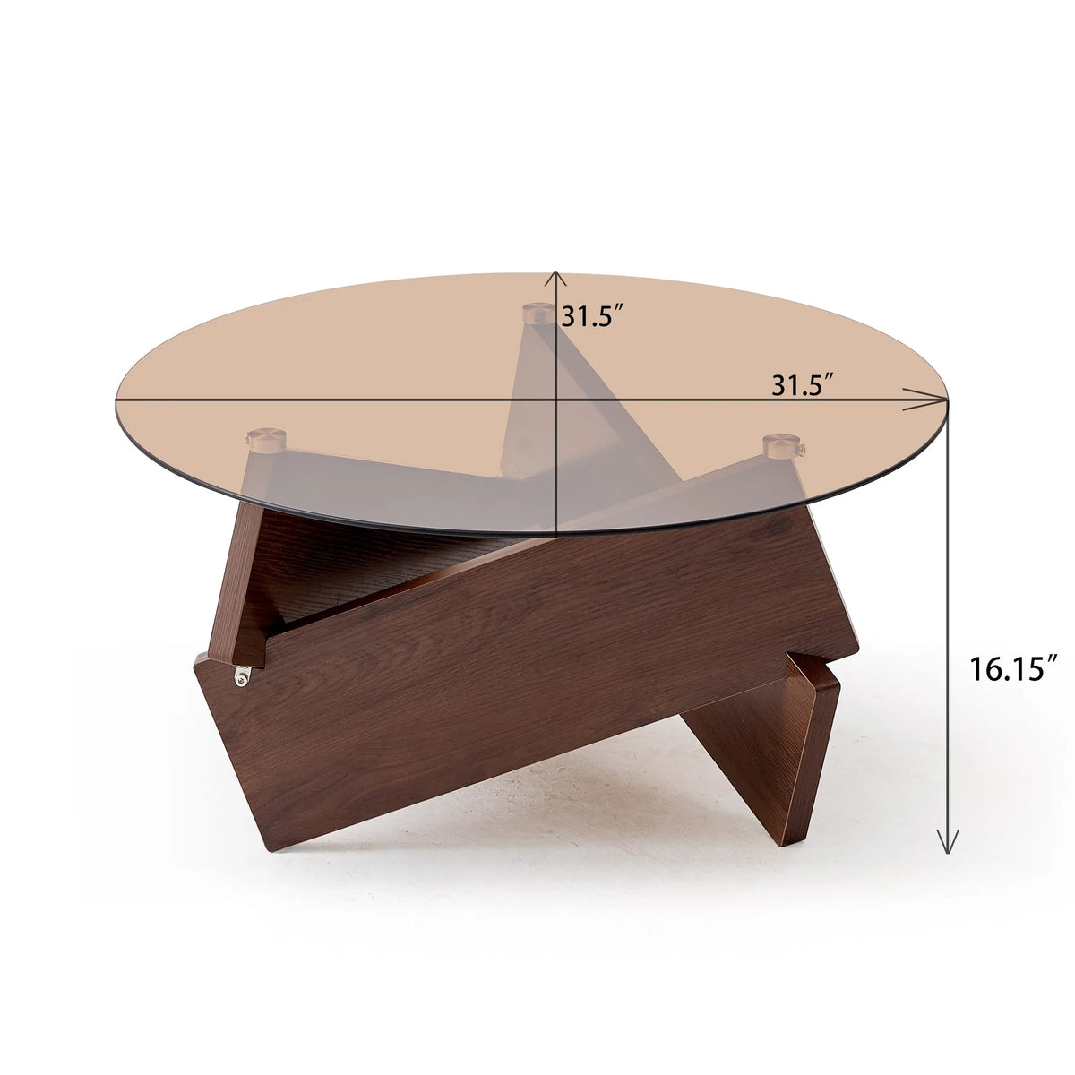 Modern round coffee table, small farmhouse-style coffee table, suitable for living room, with tempered glass top, color: brown