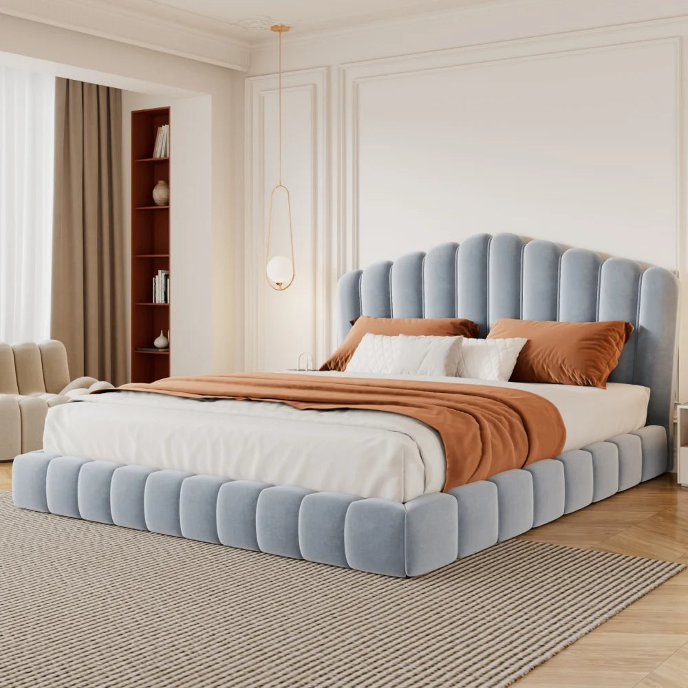 Scalloped Velvet Platform Bed