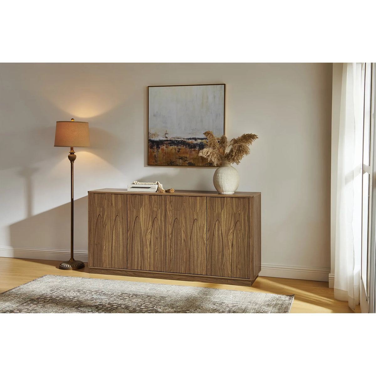 64-Inch TV Stand/Sideboard/Storage Cabinet with Magnetic Doors - Fits Up to 74-Inch TVs; Entertainment Center Featuring Storage