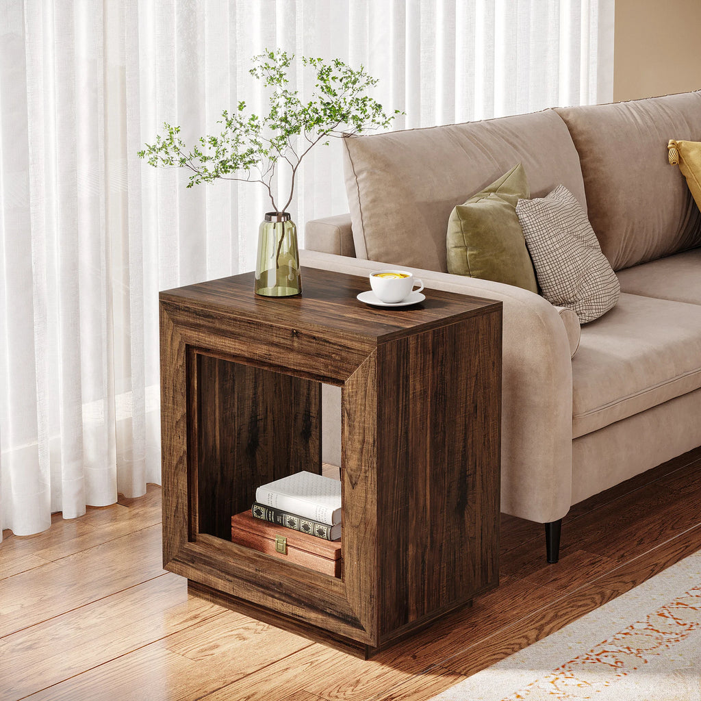 Tribesigns Brown End Table, 24" Side Table with Storage Shelf, Farmhouse Style Nightstand Bedside Table for Small Spaces