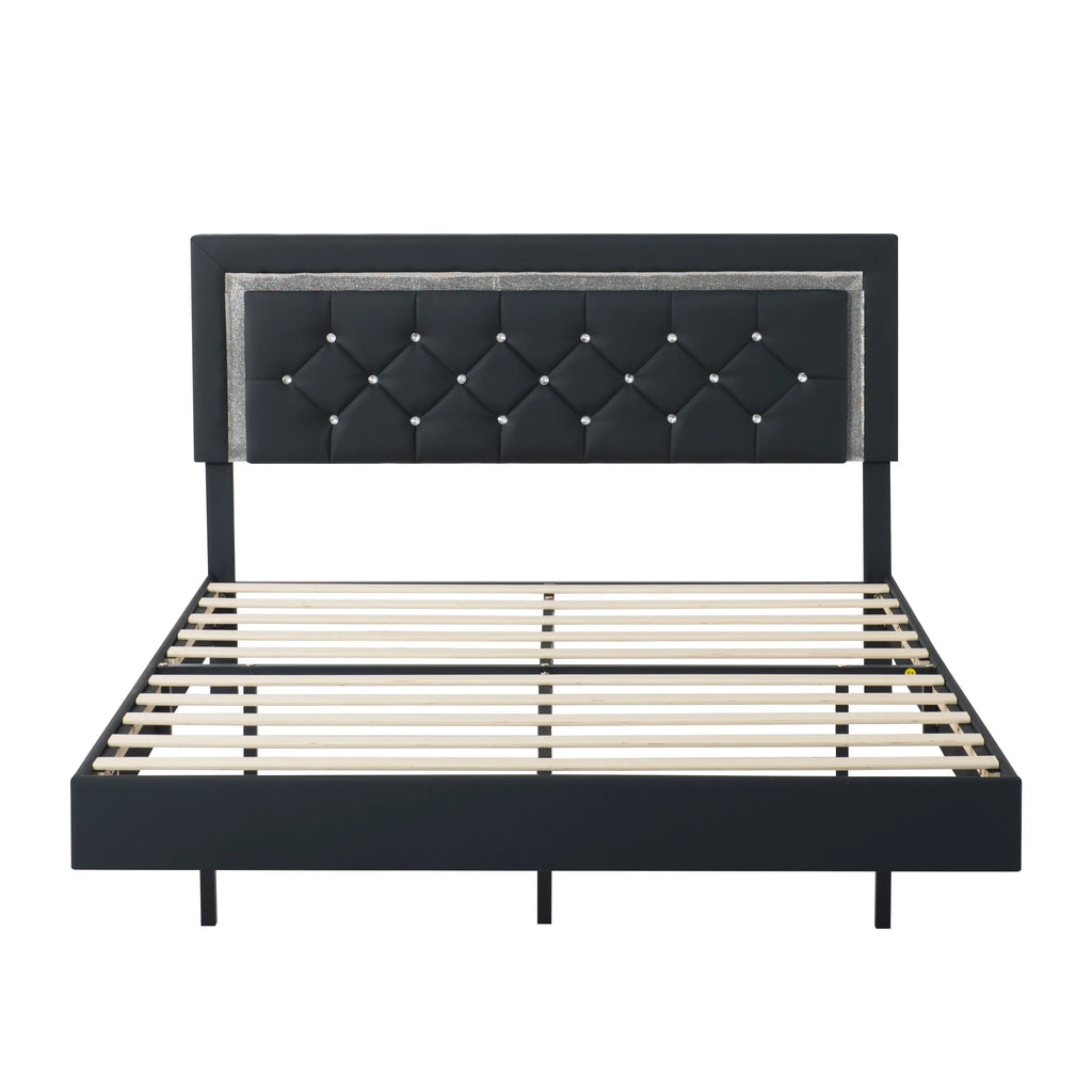 Crystal-Tufted LED Platform Bed