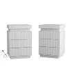 White Nightstand Set of 2 with Charging Station Fluted Wave Panel Bedside Table Sliding Top LED Lights