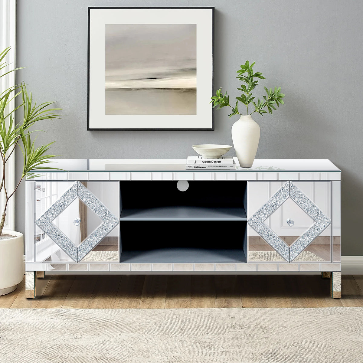 Mirrored Diamond TV Console