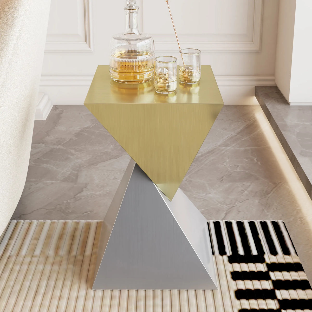 Modern Stainless Steel Abstract End Table with Brushed Finish for Fashion Home