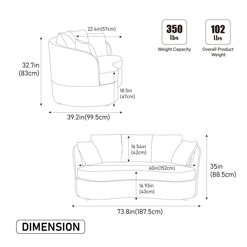 Celeste Curved Chenille Loveseat