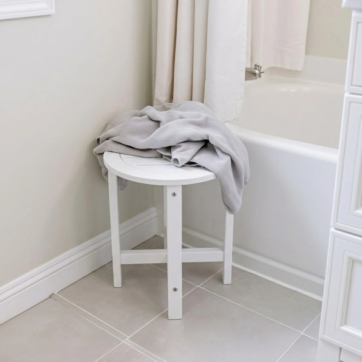 16-Inch White Round HDPE Side Table, Modern Moisture-Resistant End Table for Bathroom, Bedroom and Living Room