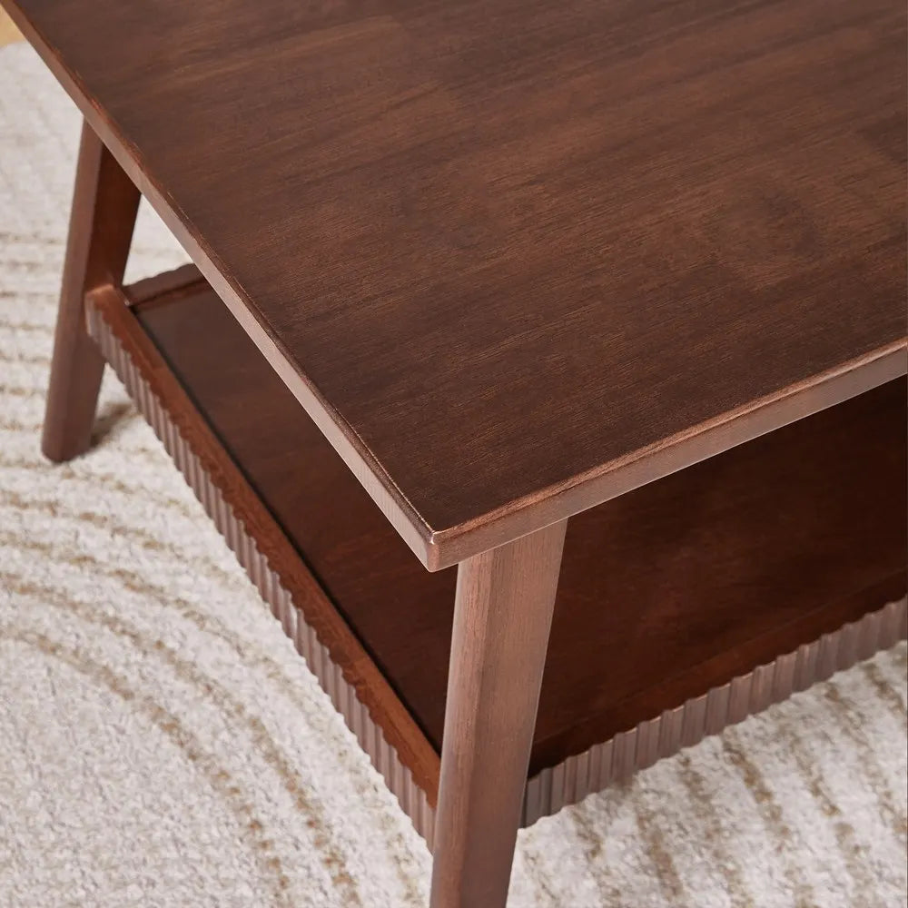 Solid Wood Coffee Table, Rectangular Living Room Coffee Table with Lower Storage Shelf, Wooden Center Cocktail Table for Home, A