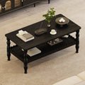 Rectangle Coffee Table Solid Wood Coffee Table with Storage Shelf,Farmhouse 2-Tier Center Table Lacquered Classical Legs,Easy As