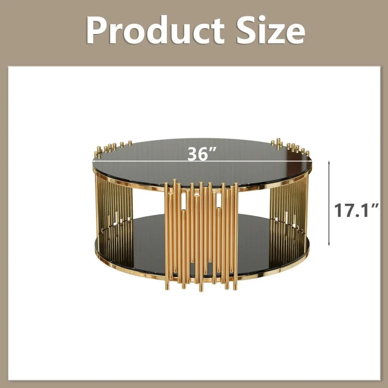 M Modern Light Luxury Durable Living Room Furniture Stainless Steel Circular Coffee Table Storage Tempered Glass Countertop