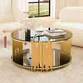 M Modern Light Luxury Durable Living Room Furniture Stainless Steel Circular Coffee Table Storage Tempered Glass Countertop