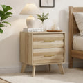 Oak-colored double drawer bedside table, medieval-style modern bedroom bedside storage cabinet, bedside table with metal handles