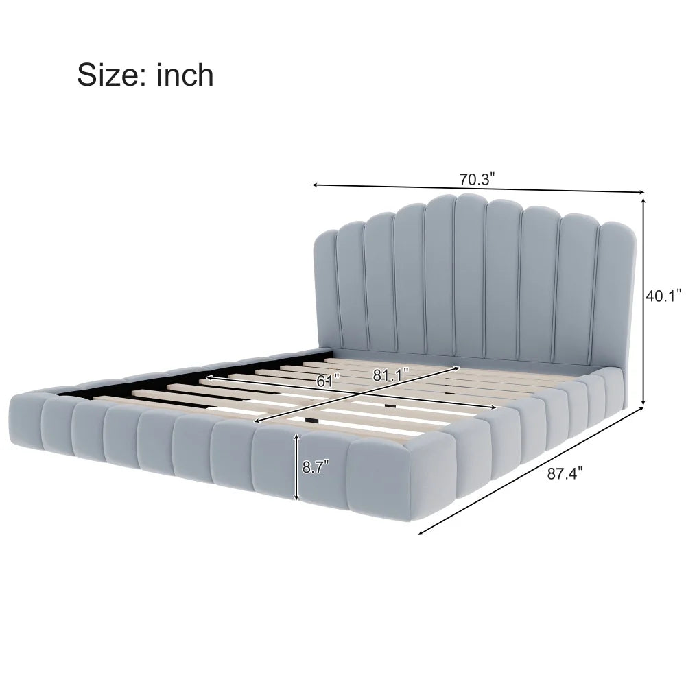 Scalloped Velvet Platform Bed