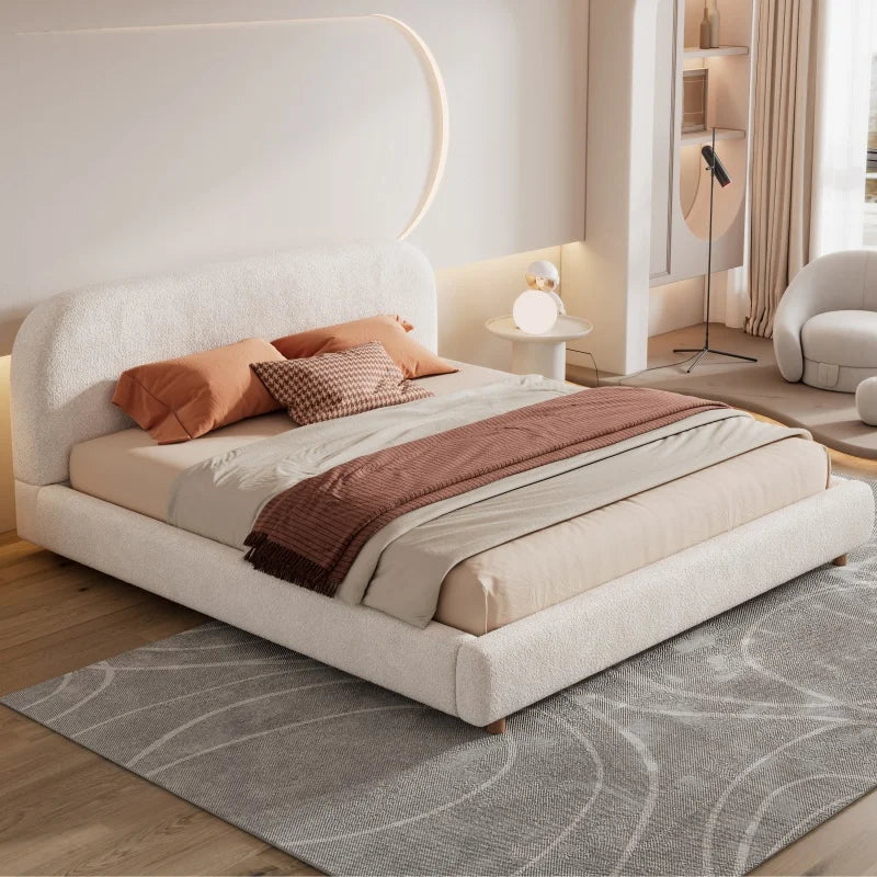 Curved Bouclé Platform Bed