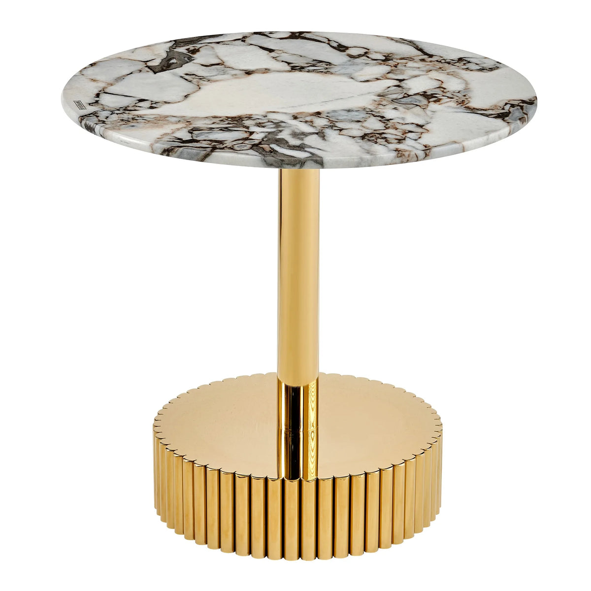 21.65 Inch Modern End Table, Nightstand, Featuring White Marble-Patterned Glass With A Gold Stainless Steel Frame, Suitable For