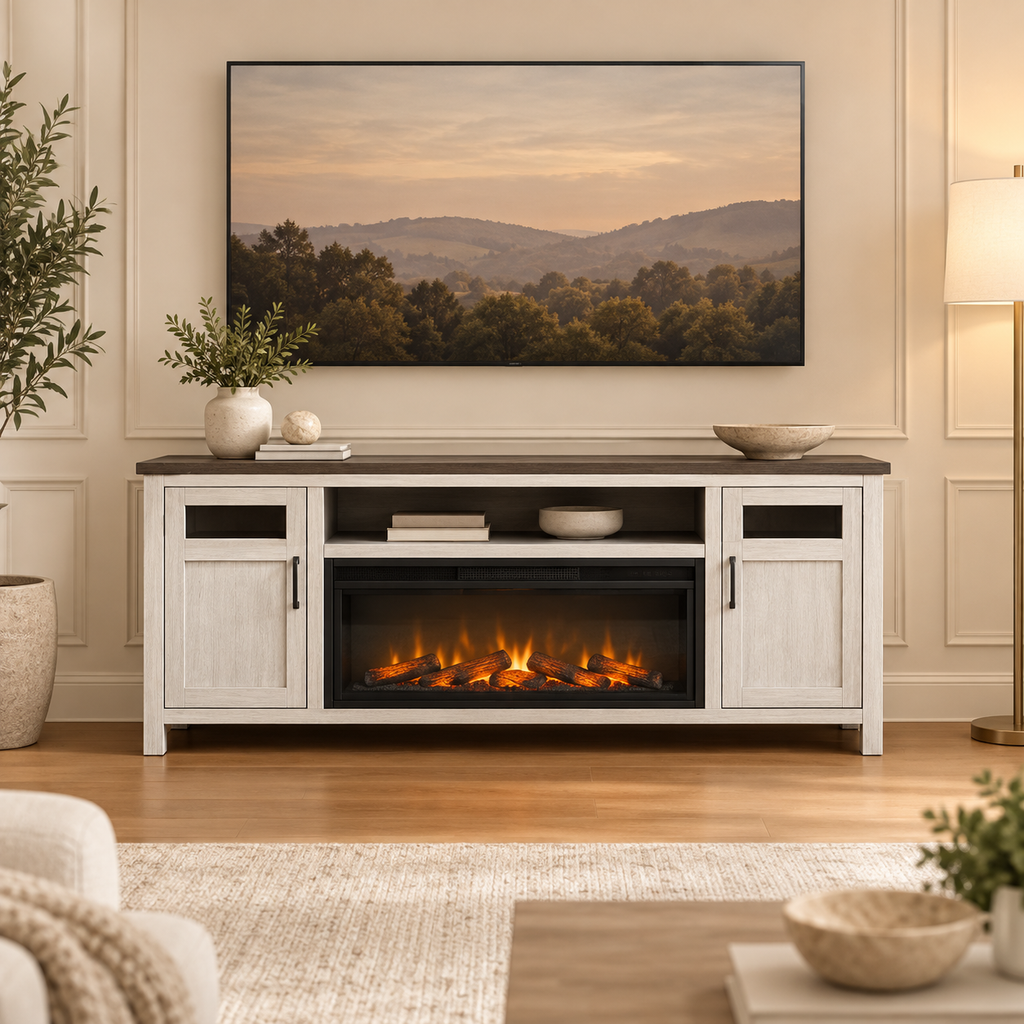 Light Gray Fireplace TV Console
