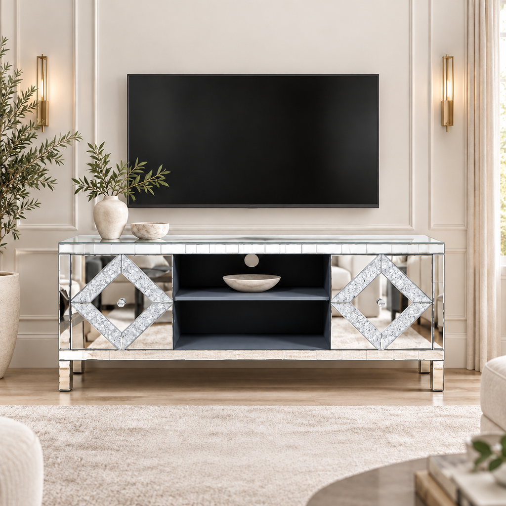 Mirrored Diamond TV Console