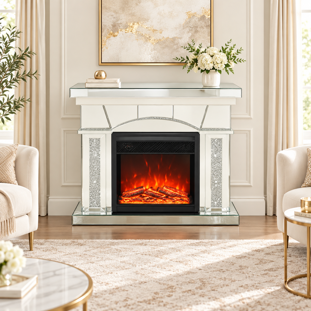 Mirrored Glam Fireplace Mantel