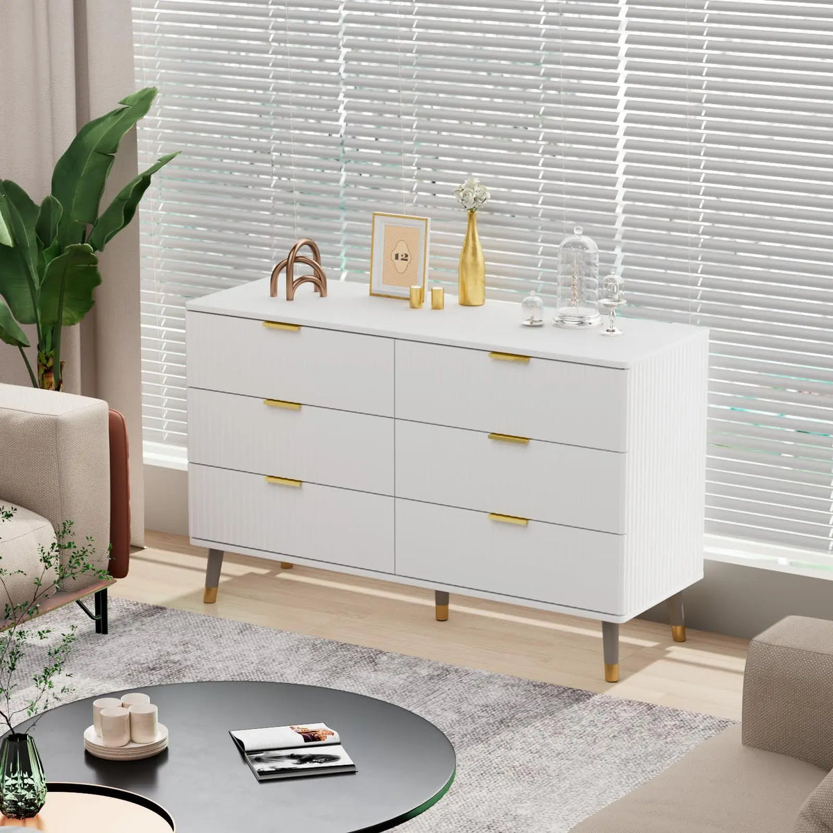 Tapered Leg Fluted Six-Drawer Dresser