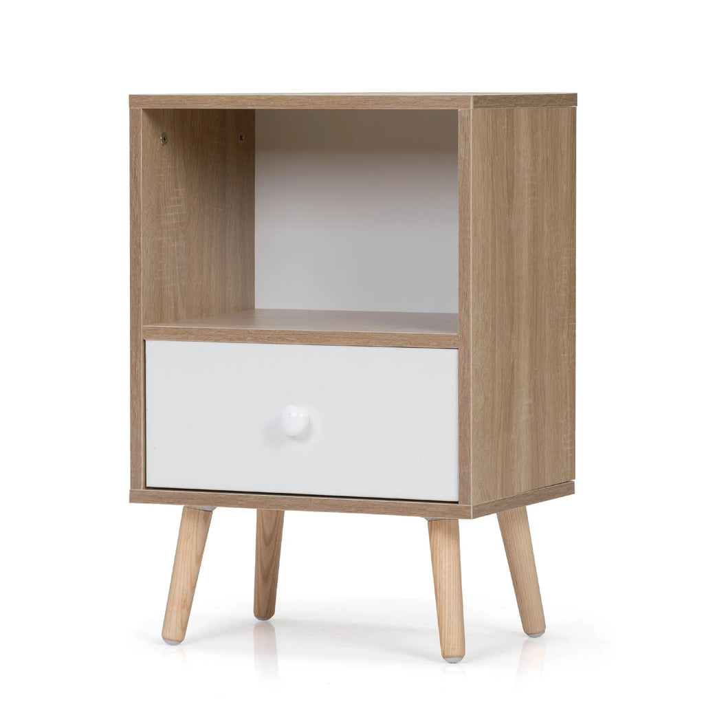 Mid-Century Modern Wood Nightstand Set of 2 Bed Sofa Side Table with Drawer Shelf for Living Room Bedroom or Office