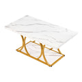 Modern Elegant 2-Tier Rectangle Faux Marble Coffee Table with Geometric Metal Legs Large Sturdy Center Desk