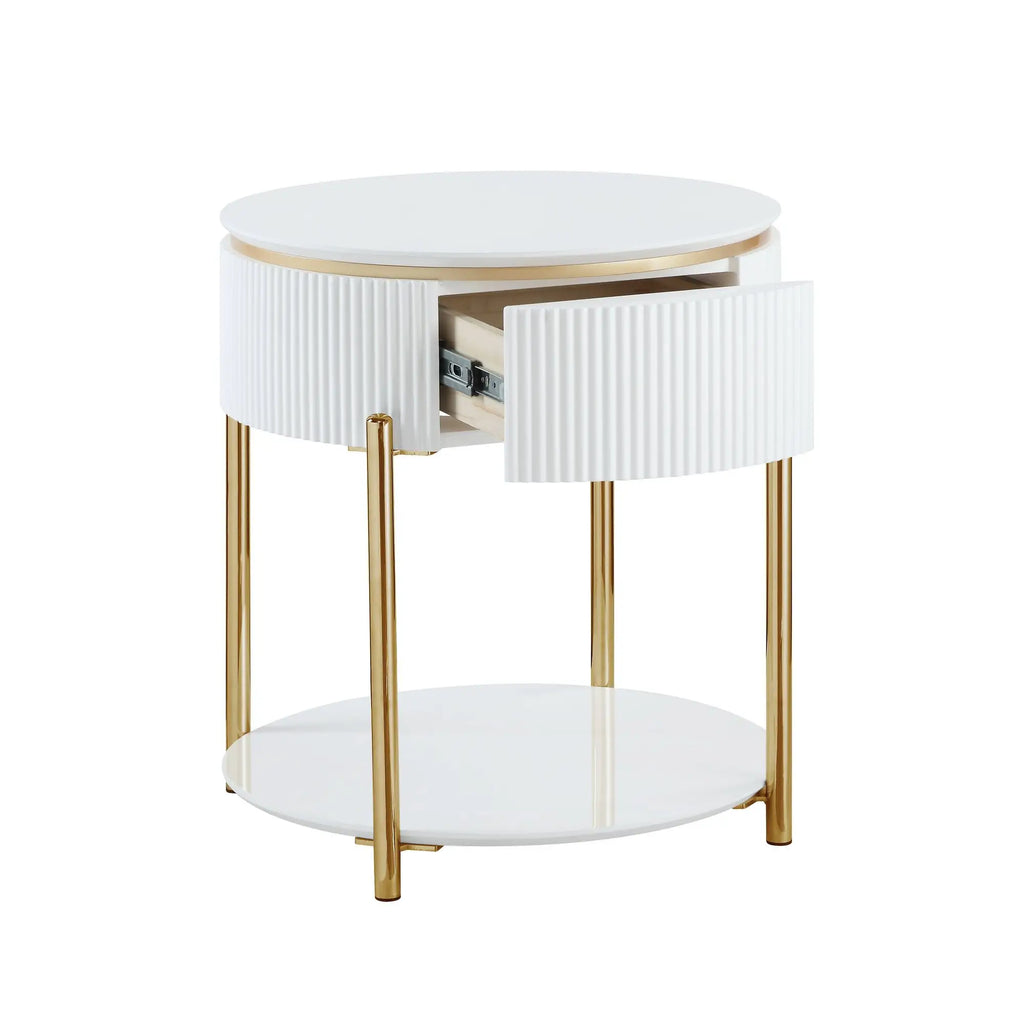 Daveigh White High Gloss Console Table with Gold Finish End Table