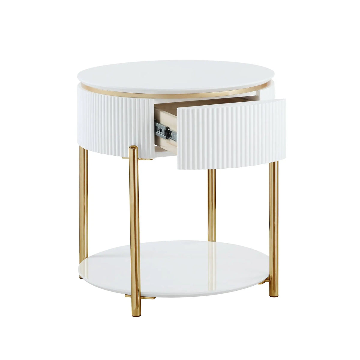 Daveigh White High Gloss Console Table with Gold Finish End Table