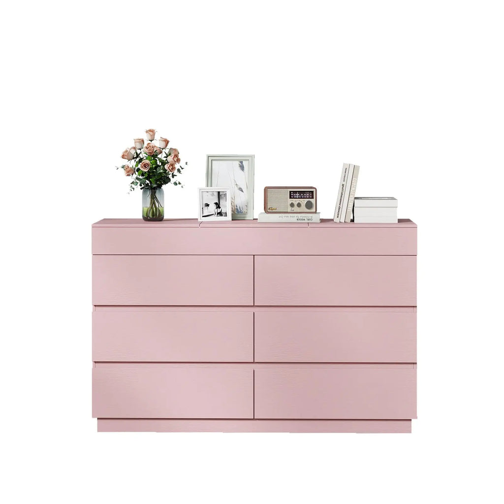 Blush Six-Drawer Dresser with Concealed Mirror
