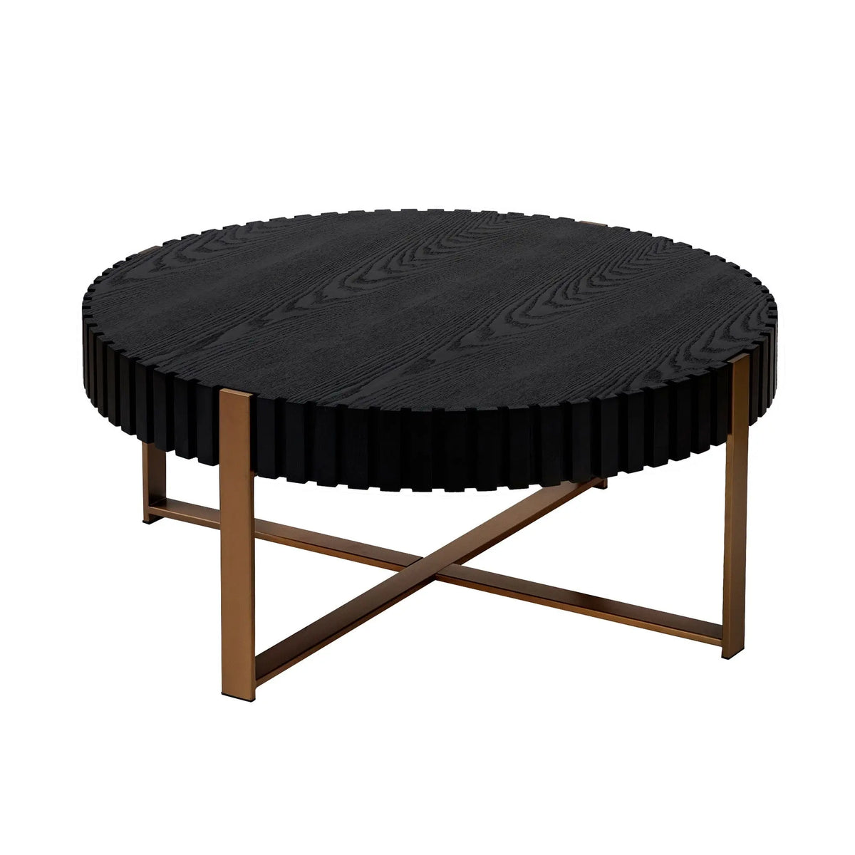 Modern Round Coffee Table 31.5 Inch Matt Black Wood Metal Frame Living Room Furniture