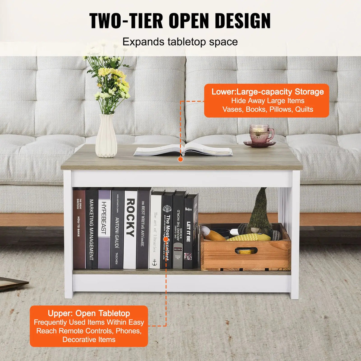 31.5\" Rustic Wooden Farmhouse Coffee Table with Open Storage Compartment Square Cocktail Side Table for Living Room
