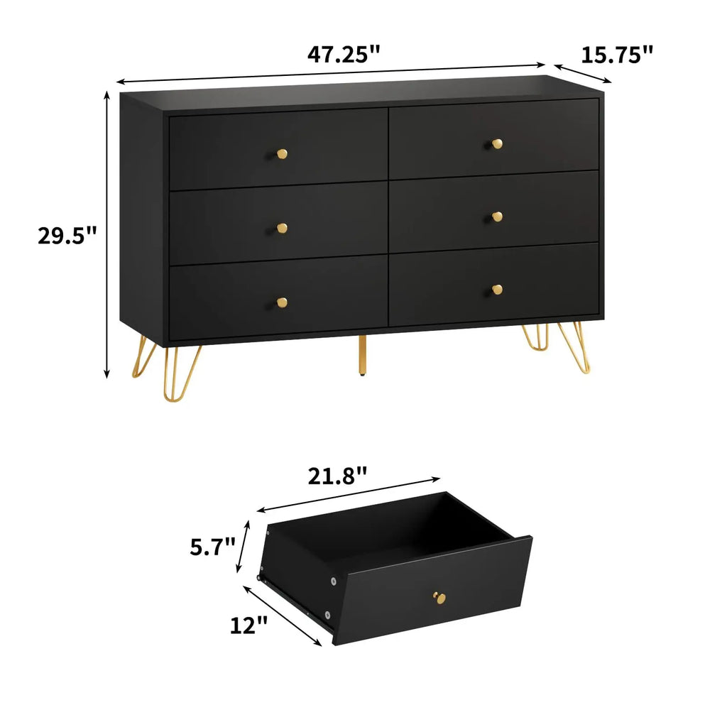 Hairpin Leg Six-Drawer Dresser