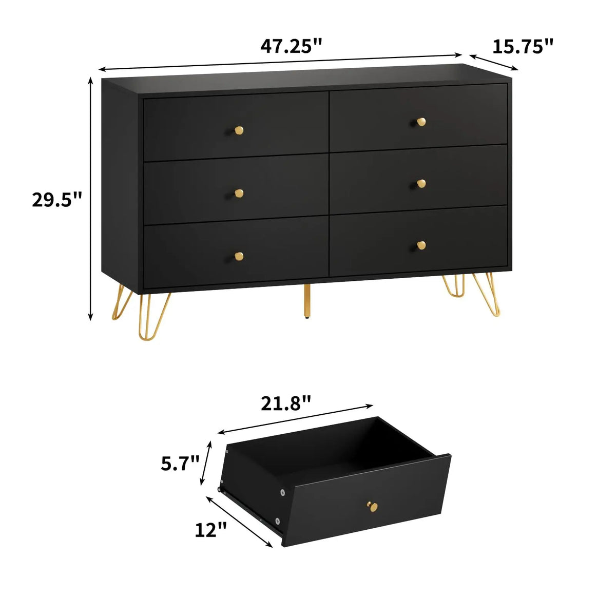 Hairpin Leg Six-Drawer Dresser