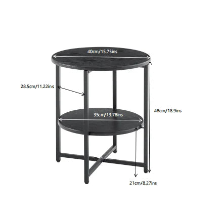 Modern Black 2 Tier End Table With Storage Shelf Metal Frame Wood Top Coffee Table For Living Room Bedroom Home Furniture