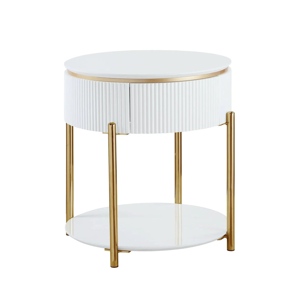 Daveigh White High Gloss Console Table with Gold Finish End Table