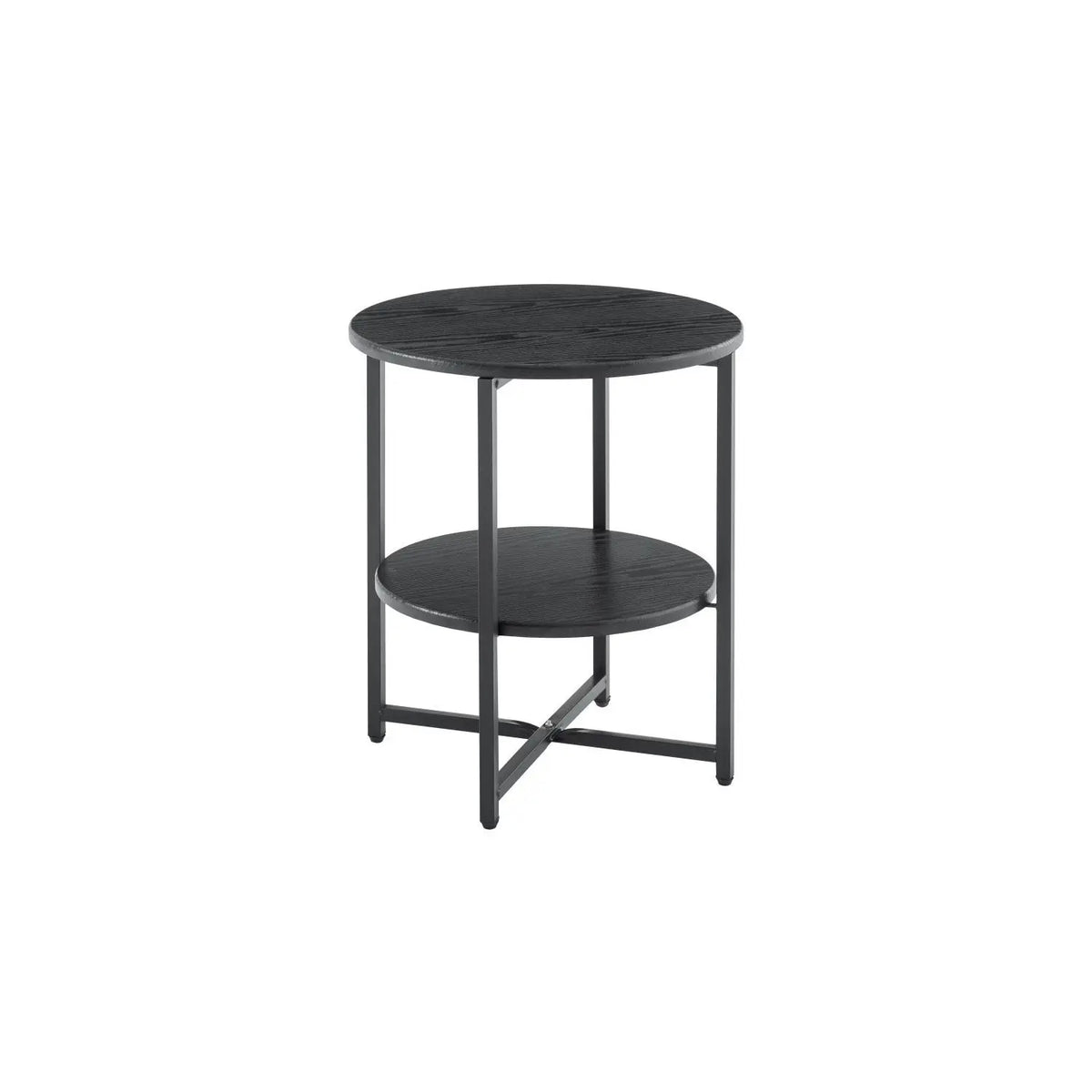 Modern Black 2 Tier End Table With Storage Shelf Metal Frame Wood Top Coffee Table For Living Room Bedroom Home Furniture