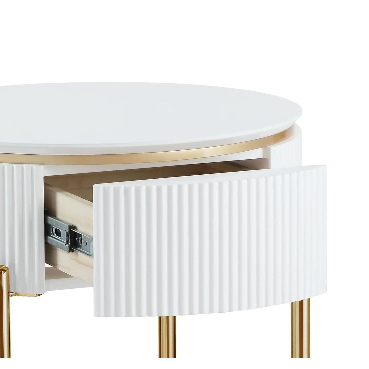 Daveigh White High Gloss Console Table with Gold Finish End Table