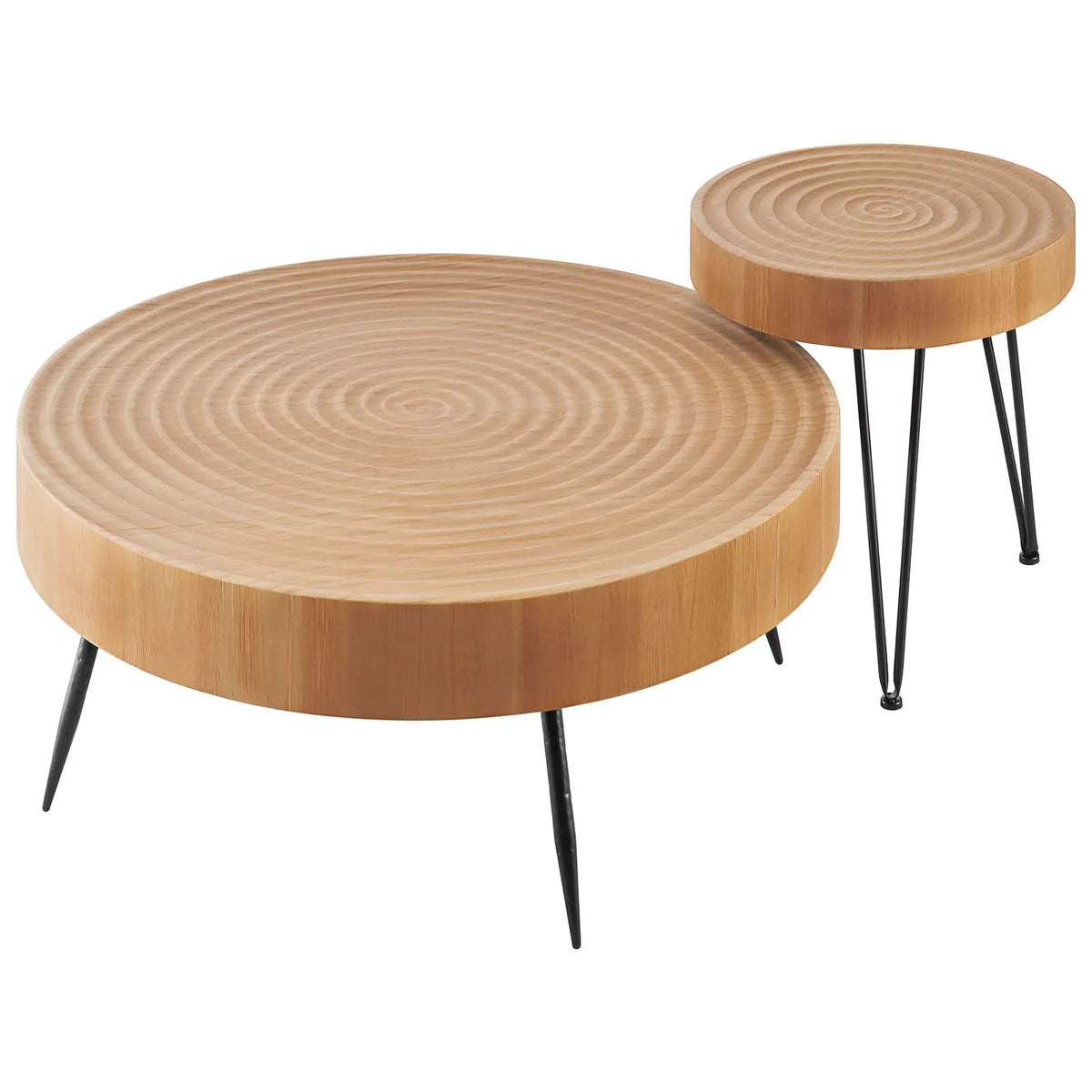 "Handmade Industrial Round Coffee Table Set of 2 31.3 in Easy Assembly Side & End Tables"