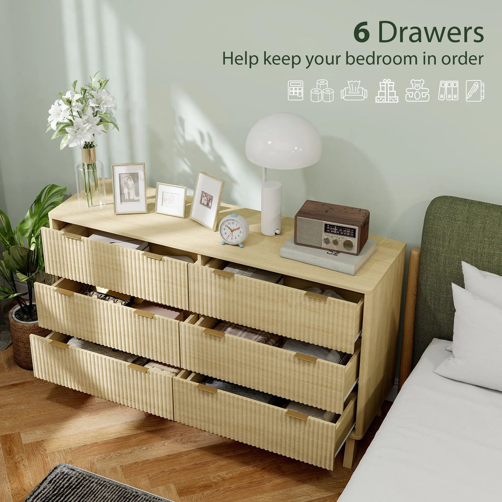 Natural Fluted Six-Drawer Dresser
