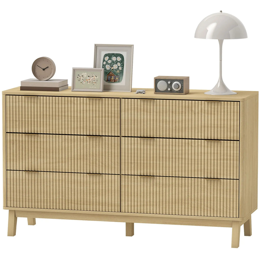 Natural Fluted Six-Drawer Dresser