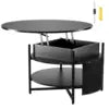 Black 35.3 in Round Lift Top Coffee Table with Extra Storage Pockets Pop up Combination for Living Room