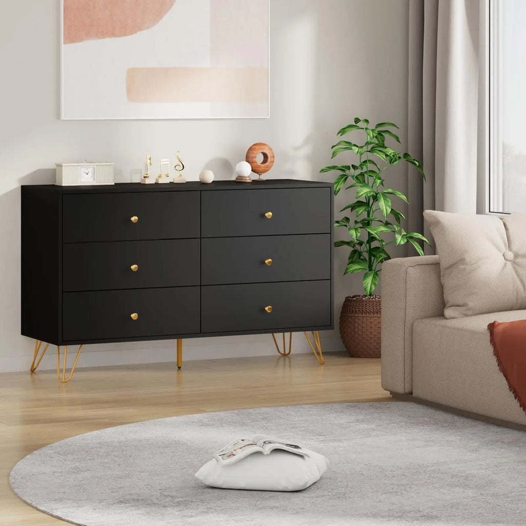 Hairpin Leg Six-Drawer Dresser