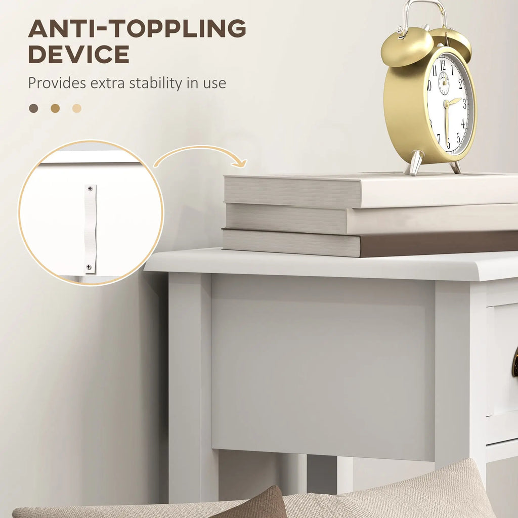 2-Tier White Console Tables Set of 2 2-Piece End Tables with Drawer and Shelf for Living Room and Hallway